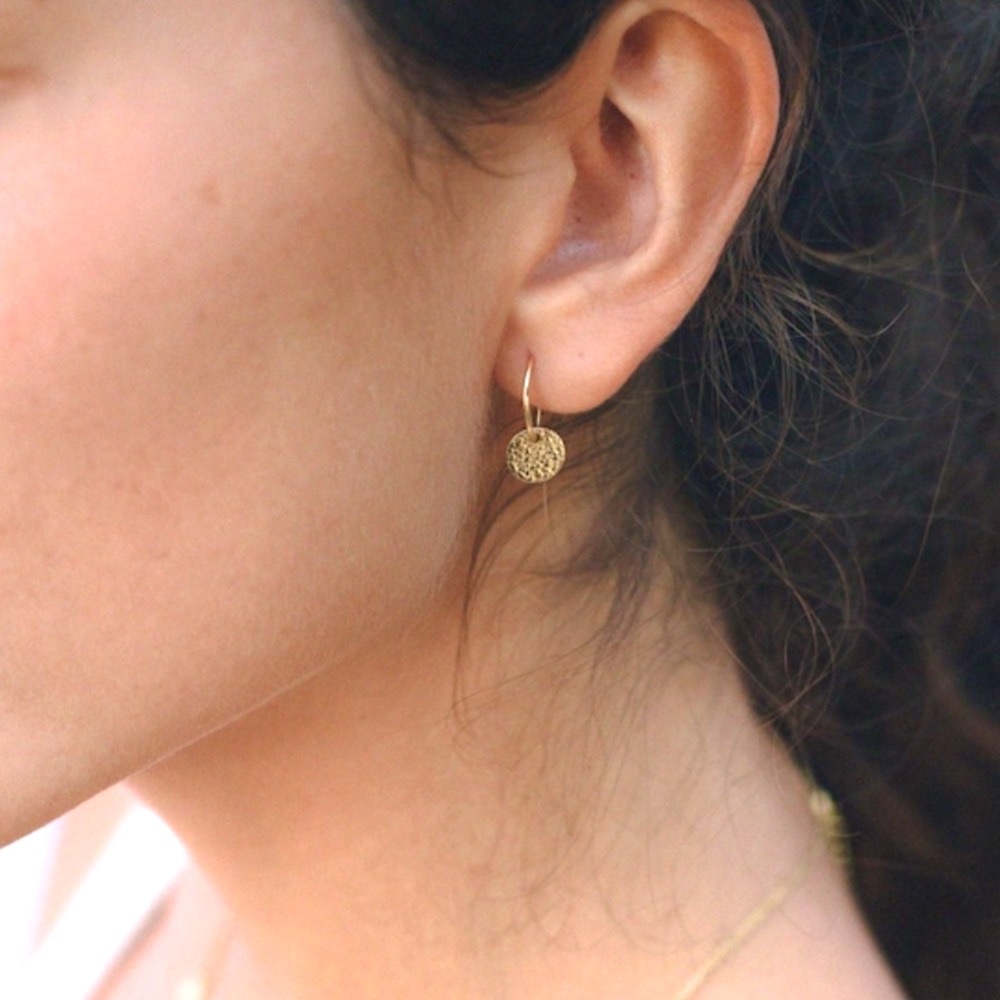 Huggie-Style Gold Coin Disk Earrings